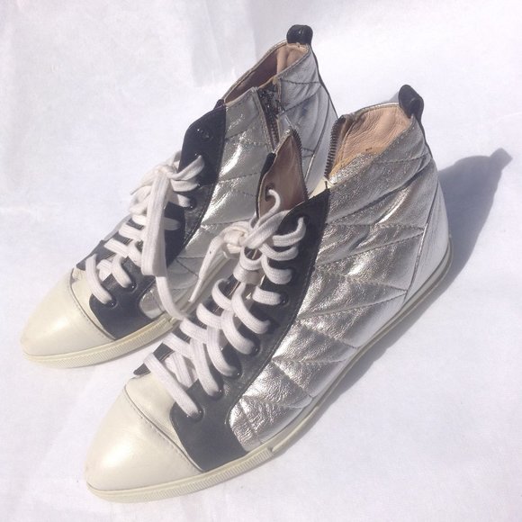 MIU MIU Quilted Pointed Toe High Top Sneakers - Picture 8 of 10